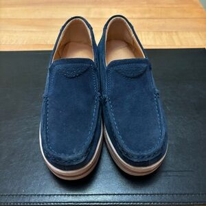 Blue suede wedge shoes
